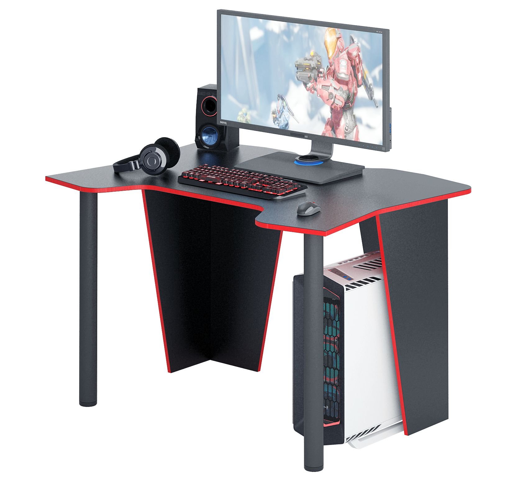Игровой компьютерный стол Страйкер-2 черный с красной кромкой от производителя Мастер