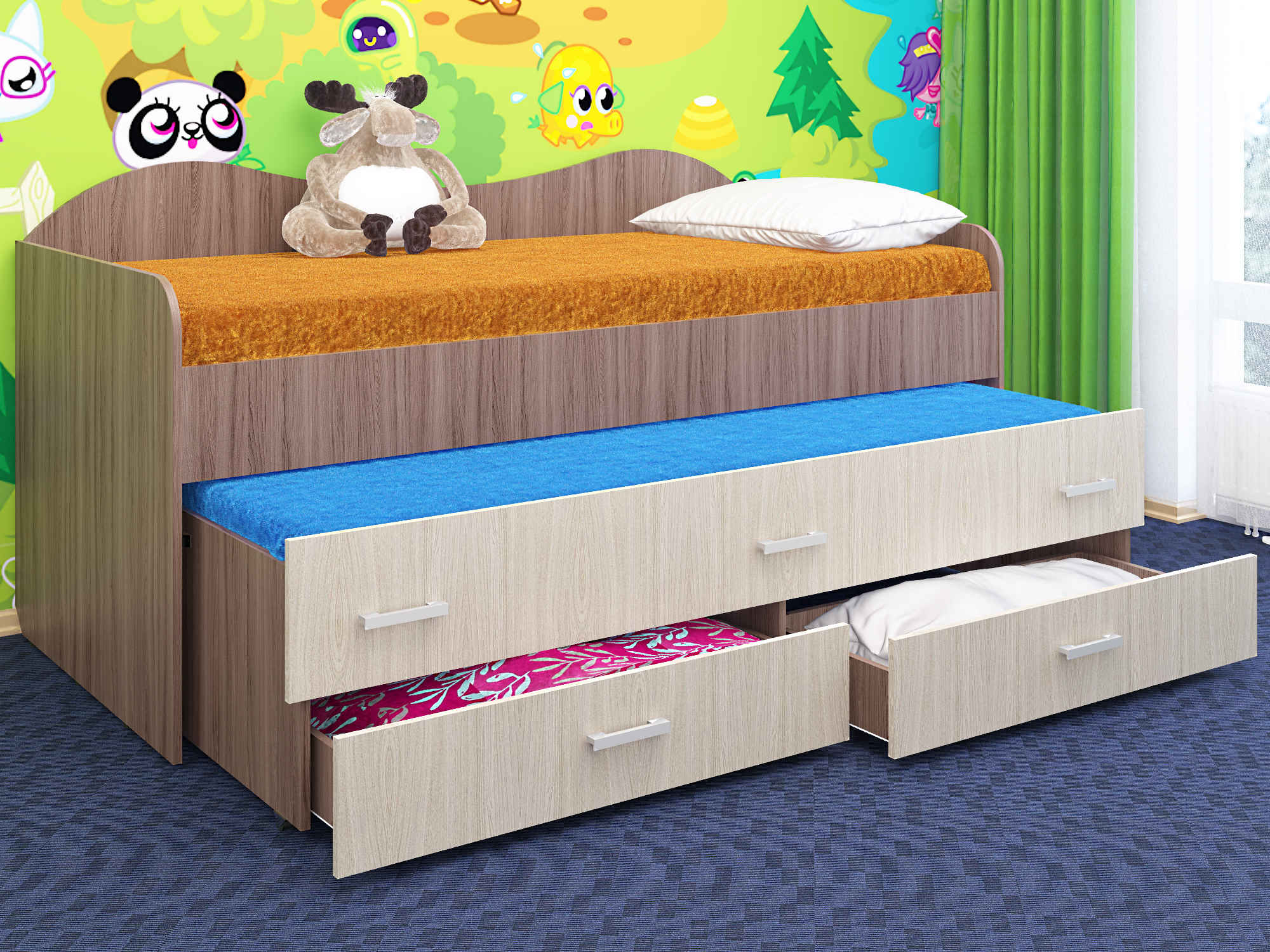 Двухъярусная выдвижная кровать для детей