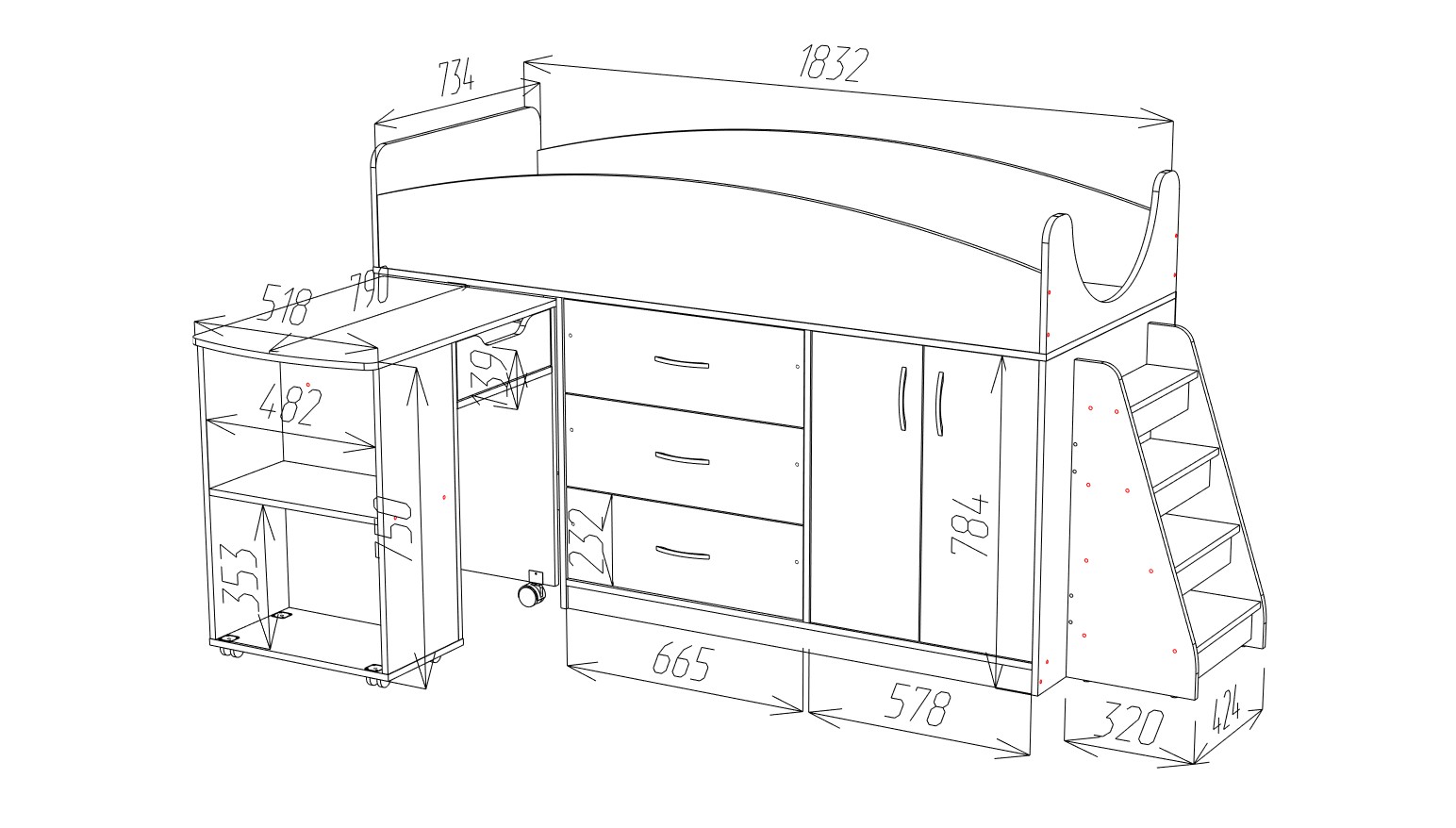 схема сборки кровать чердак со столом и шкафом